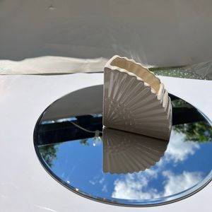 Paper fan Ceramic vase pencil utensil holder, cream iridescent glaze